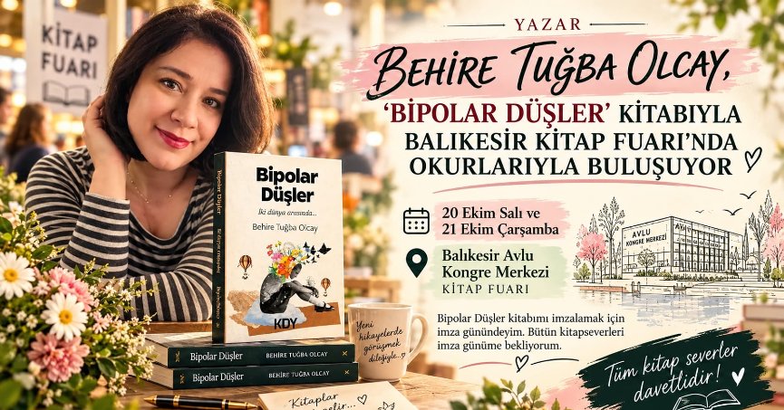 YAZAR BEHİRE TUĞBA OLCAY, “BİPOLAR DÜŞLER” KİTABIYLA BALIKESİR KİTAP FUARI’NDA OKURLARIYLA BULUŞUYOR