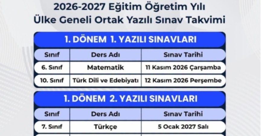 MEB’den 2026-2027 Eğitim Öğretim Yılı Ülke Geneli Ortak Sınav Takvimi: Tarihler Netleşti!
